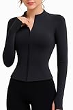 EIISSION Sportjacke Damen Laufjacke Sport T-Shirt Gym Top Oberteil Jacke Yoga Langarm Weiß Trainingsjacke Winter Fitness Sportshirt Sweatjacke Reissverschluss Laufshirt mit Daumenloch S