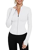IECCP Damen Gym Jacke Sportjacke Langarm Kruz Laufjacke Fitness Oberteil Leicht Top Trainingsjacke mit Daumenloch