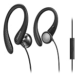 Philips Sportkopfhörer A1105BK/00 mit Mikrofon, Flexible Ohrbügel, Bass-Beat-Öffnung, IPX2 schweißresistent, Sicherer Sitz, Inline-Fernbedienung 2020/2021 Modell, Schwarz, Einheitsgröße