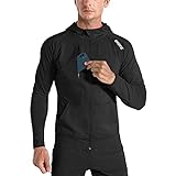 BROKIG Leichte Hoodie Herren,Schnelltrocknende Laufjacke Atmungsaktives Kapuzenpullover Trainingsjacke mit Reißverschluss(Schwarz,M)