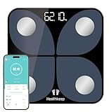 Körperfettwaage Digital mit App – Bluetooth Smart Waage für Körperfett, BMI, Muskelmasse, Protein, BMR, Testsieger, 26x26 cm