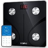 RENPHO Personenwaage Körperfettwaage, Waage Personen mit App 180 kg/400 lbs, Körperwaage Digital Bluetooth Körperanalysewaage für Körperfett, BMI, Muskelmasse, Protein, BMR, Schwarz