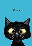 Amrei: Personalisiertes Notizbuch, DIN A5, 80 blanko Seiten mit kleiner Katze auf jeder rechten...