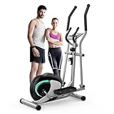 Crosstrainer für zuhause, Dripex Magnetisch Ellipsentrainer, Ultraleiser Crosstrainer mit 8-stufiger Widerstand, 6KG Schwungrad, Pulssensor, LCD Monitor, Gerätehalterung, Transporträder (Grün)