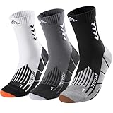 Lounwee Kompressions Laufsocken für Herren und Damen: Crew Sportsocken mit Polsterung, 3er-Pack für Arbeit, Wandern und Basketball